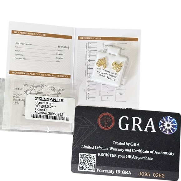 NWT Moissanite 1mm 0.2ct VVS1 925 Sterling Silver GRA Certified Earrings - Picture 2 of 9